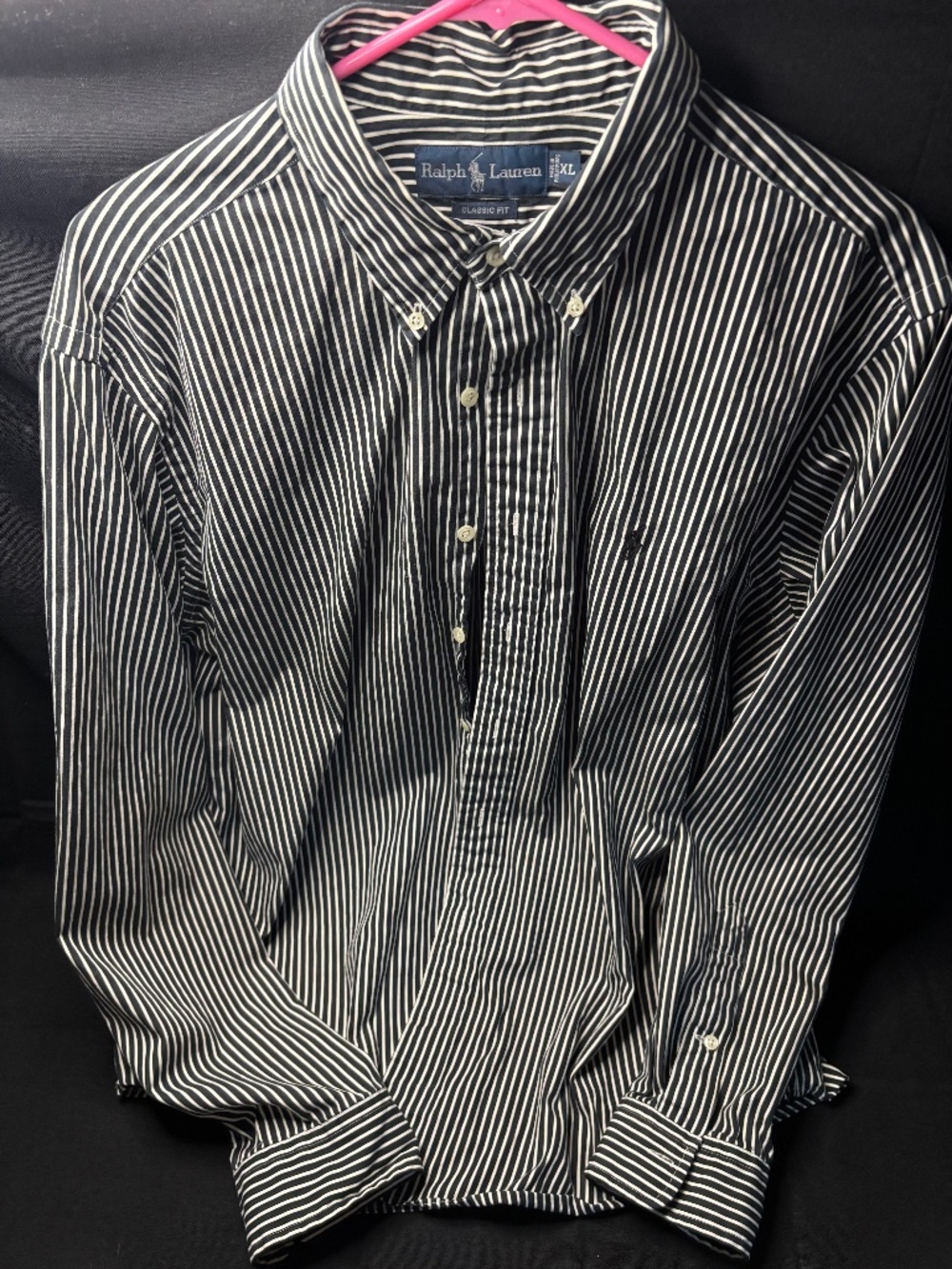 Ralph Lauren Men's XL Classic Fit Black White Striped Button Down Shirt Long Slv